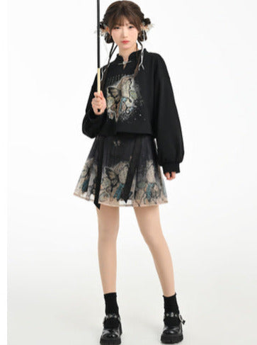 Short/Long Cropped Trainers China Butterfly Retro + Pleated Skirt