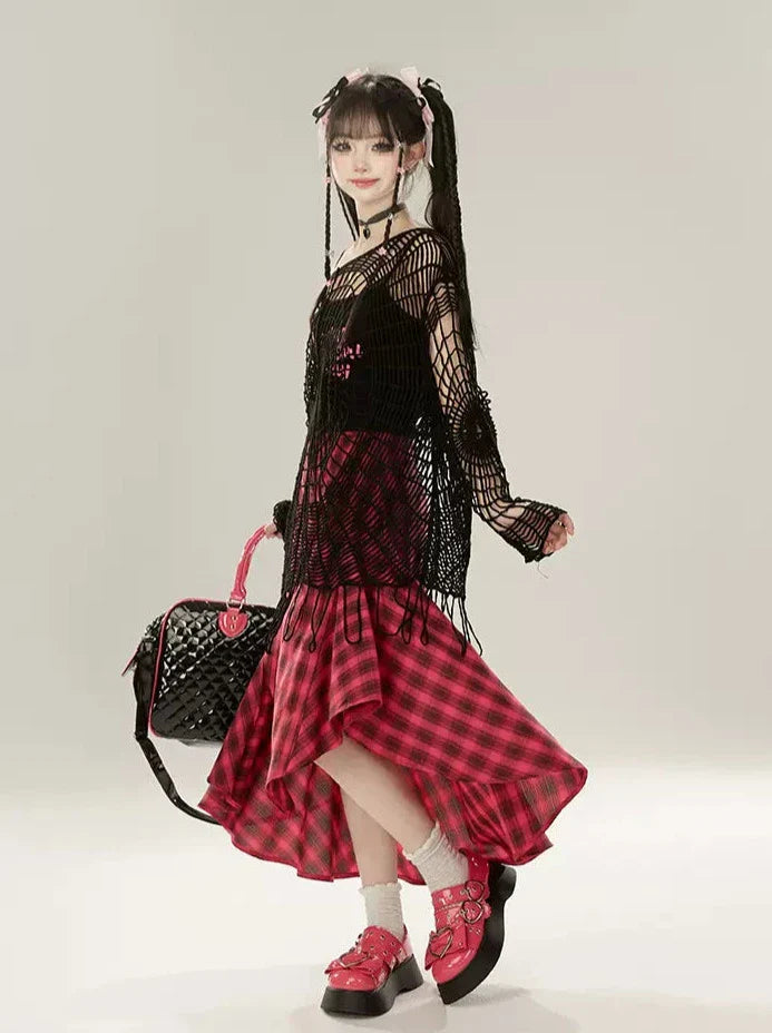 Aラインイレギュラースカートデザインチェックレトロ