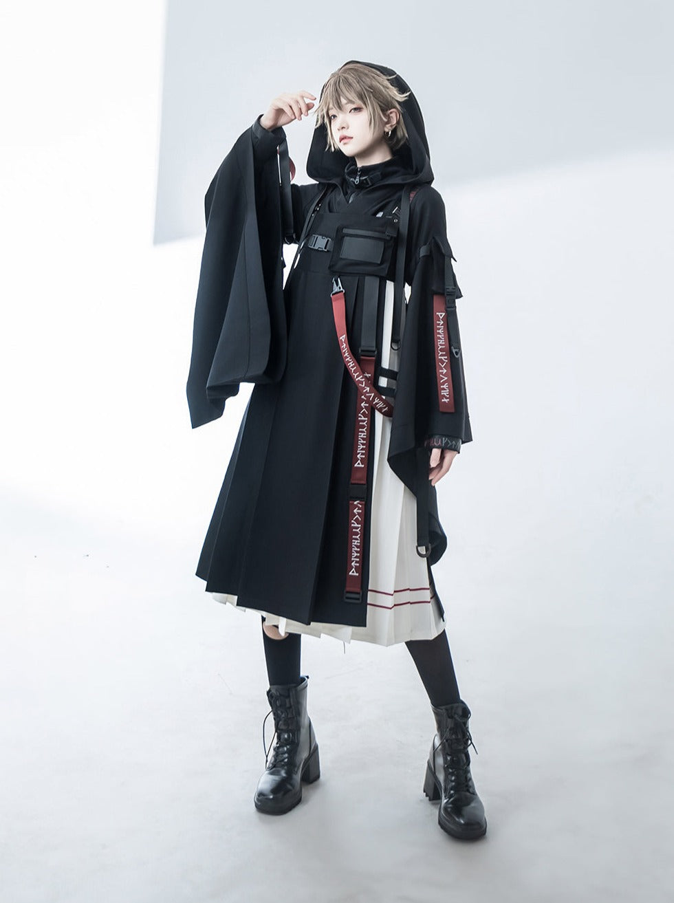 スカートインナージャンパートップスクール+フード付きカーディガン+ウエストランド