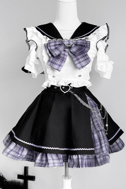 Set Sailor Flared Check Top + Rock Mine