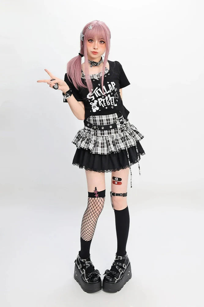 トップクロップスカート Y2K + チェック