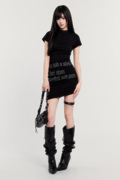 ネックレターロゴドレス ハーフタイト