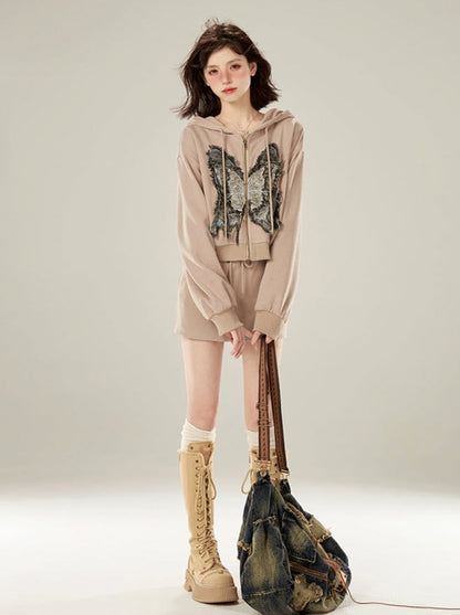 Sports Casual Hoodie Hooded Butterfly Patch