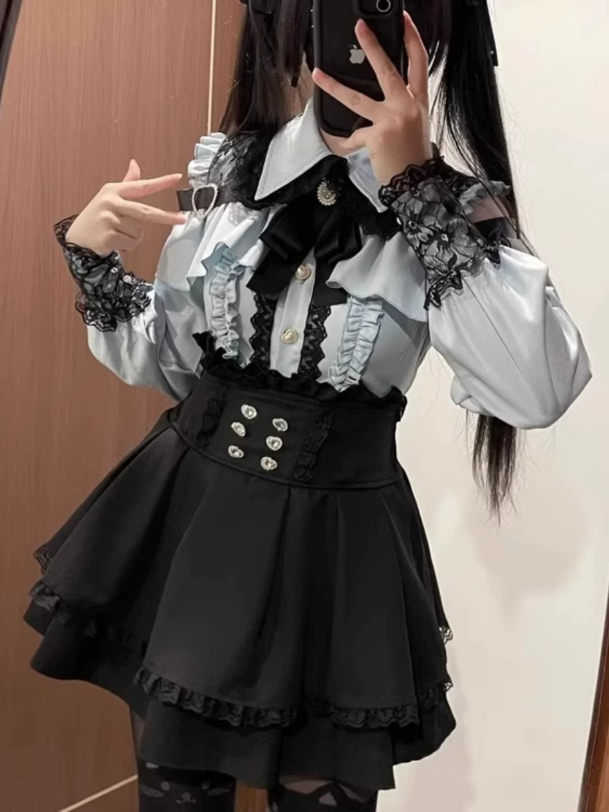 Dark Sweet Off-Shoulder Shirt & High-Waist Skirt Set