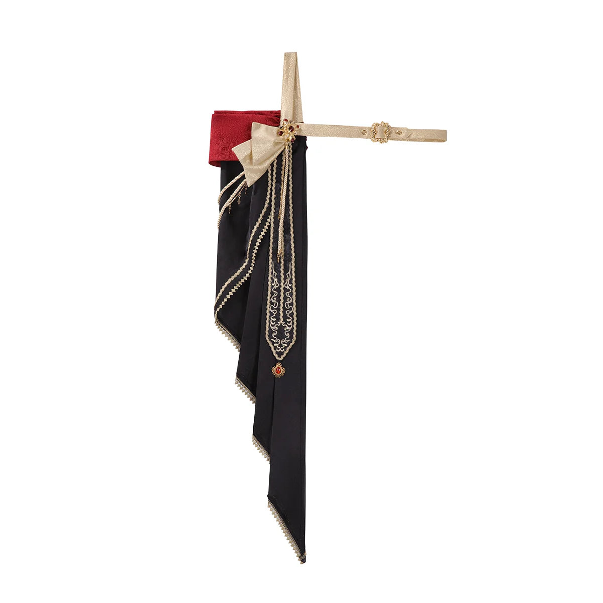 Black and burgundy shoulder cape with gold trim