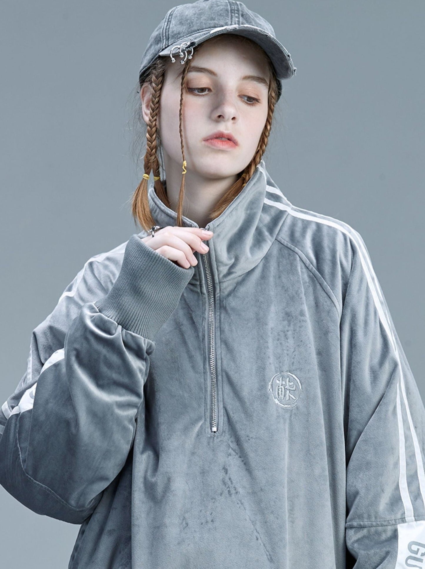 Logo Suede Grey Embroidery Pullover