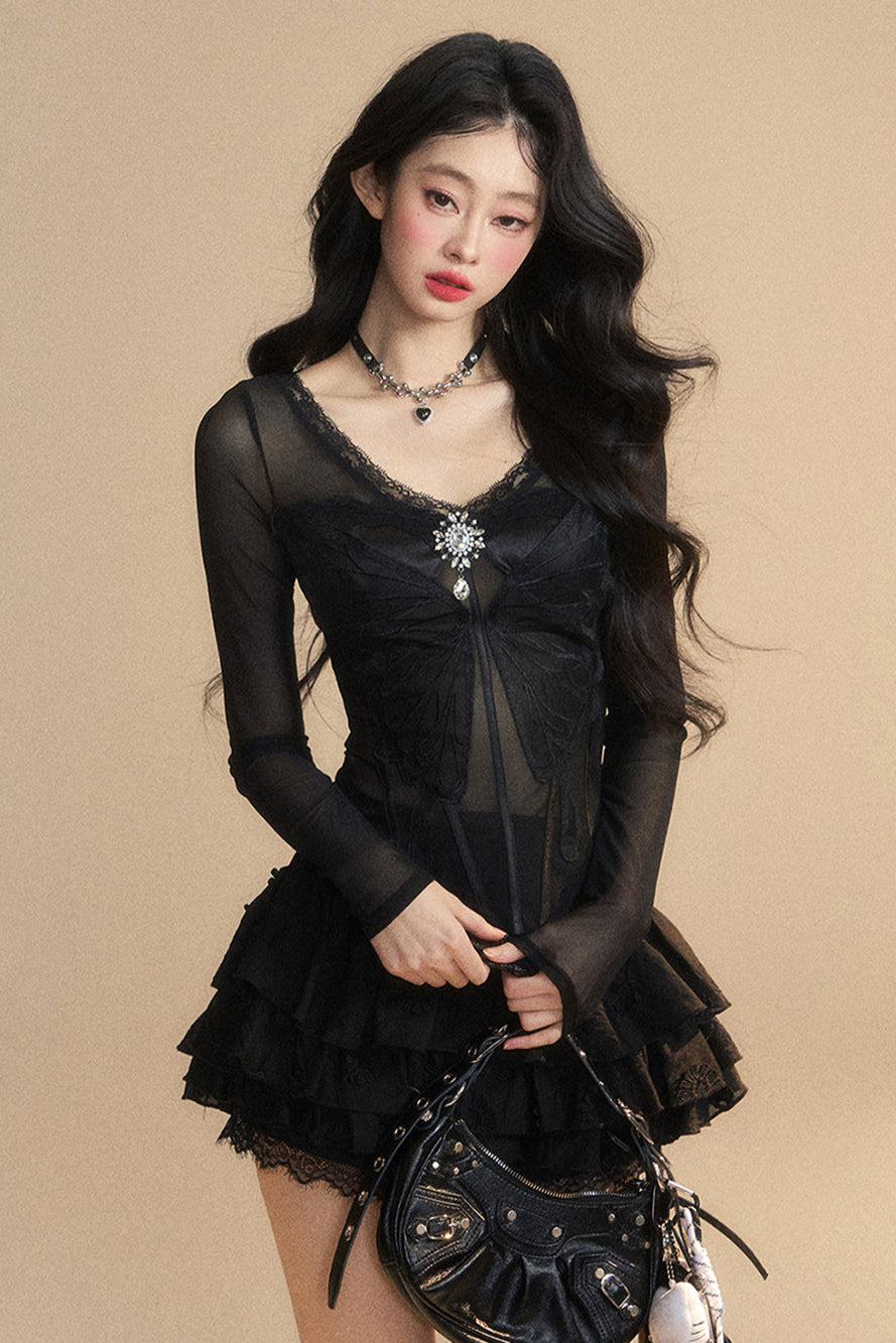 トップメッシュクランベリー 予約商品 オーストラリアンレース Vネック