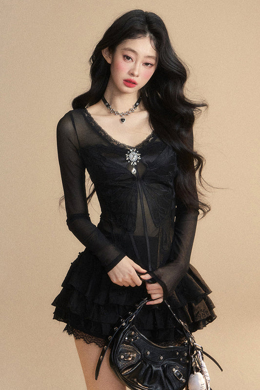 トップメッシュクランベリー 予約商品 オーストラリアンレース Vネック