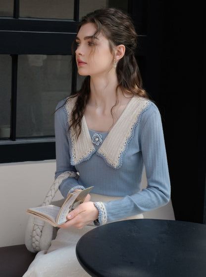 Clear Sky French Retro Blue Top