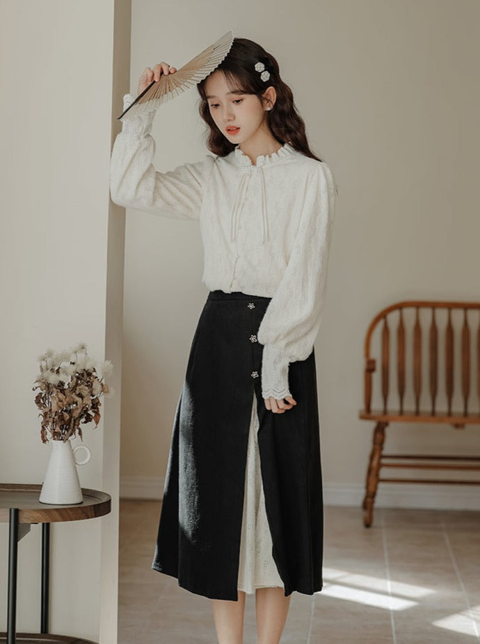 Spitze China Französisch Rock Shirt Schlitz Retro