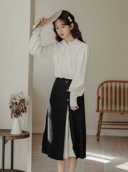 Spitze China Französisch Rock Shirt Schlitz Retro