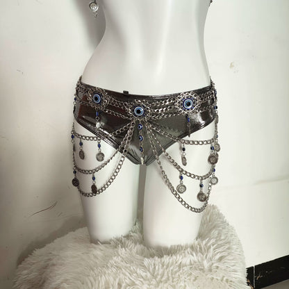 Punk Y2K Hottiepure Desire Silver Chain Bra Waist Set