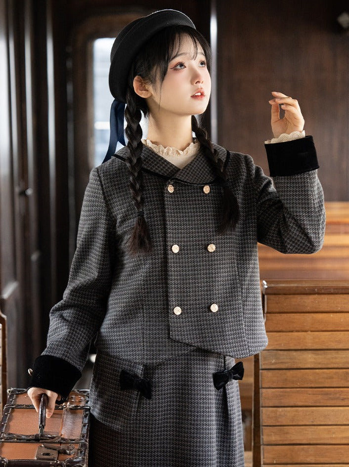 Rock Check Flared Retro Ribbon Dark Double + Top
