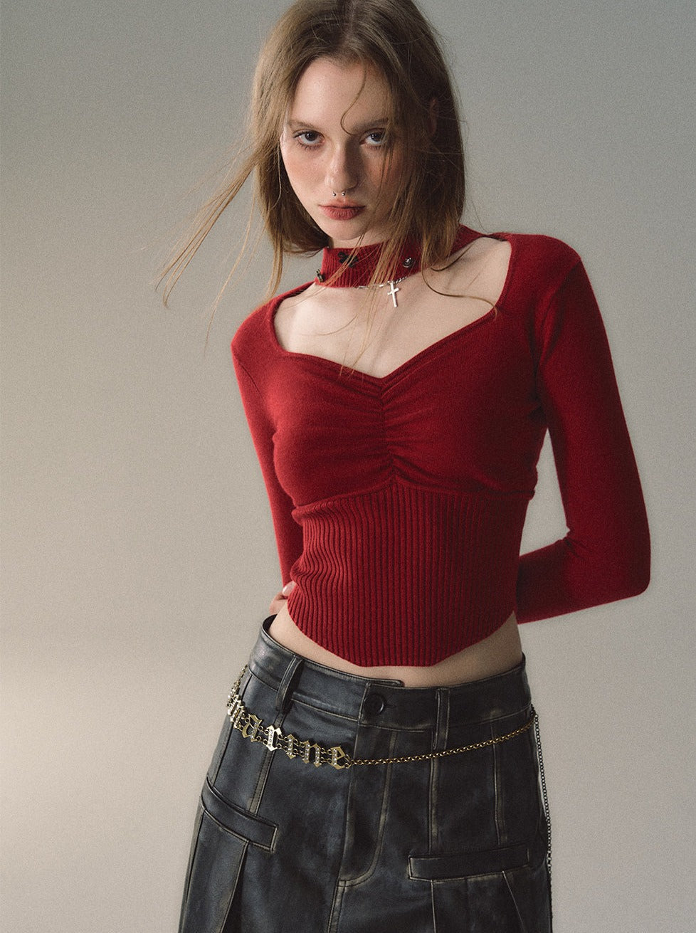 Neckholder-Top mit schmaler Taille und quadratischem Ausschnitt