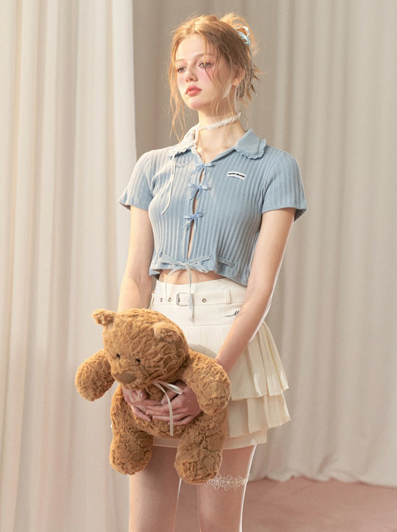 Hot Girl Satin Schleife Süßes Kurzes Top