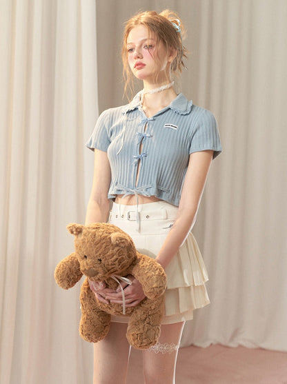 Hot Girl Satin Schleife Süßes Kurzes Top