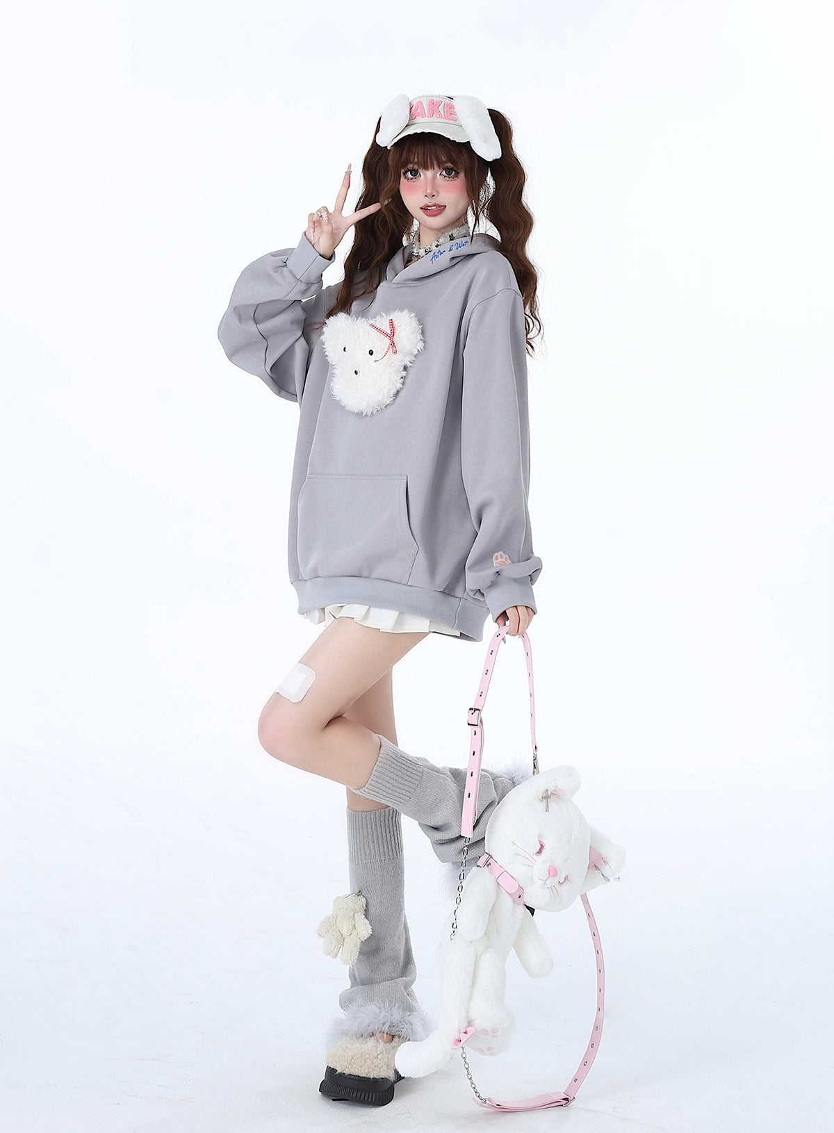 Farbe Lose Kapuze Flauschige Kapuze Hoodie Pastell Kaninchen Morabito