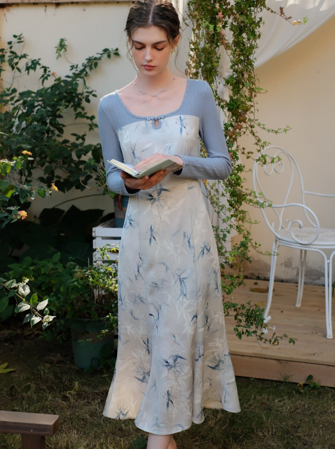 フラワーレトロアイスドレスブルー