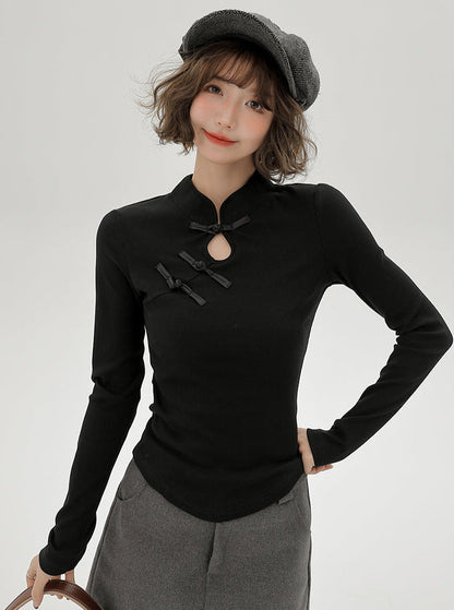 T Long Black Collar Chinese Stand