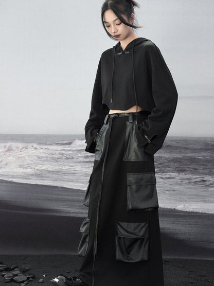 Schlitz Großer Stricktaschen Lederrock Dunkel