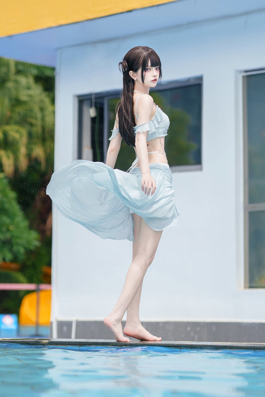 水着 ブルー マーメイド セット スプリット ライト