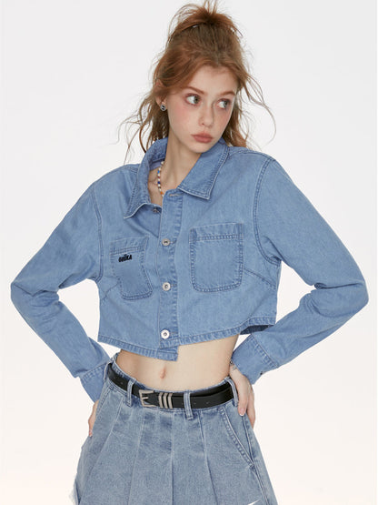 ショートトップ アシンメトリー ブルーデニム