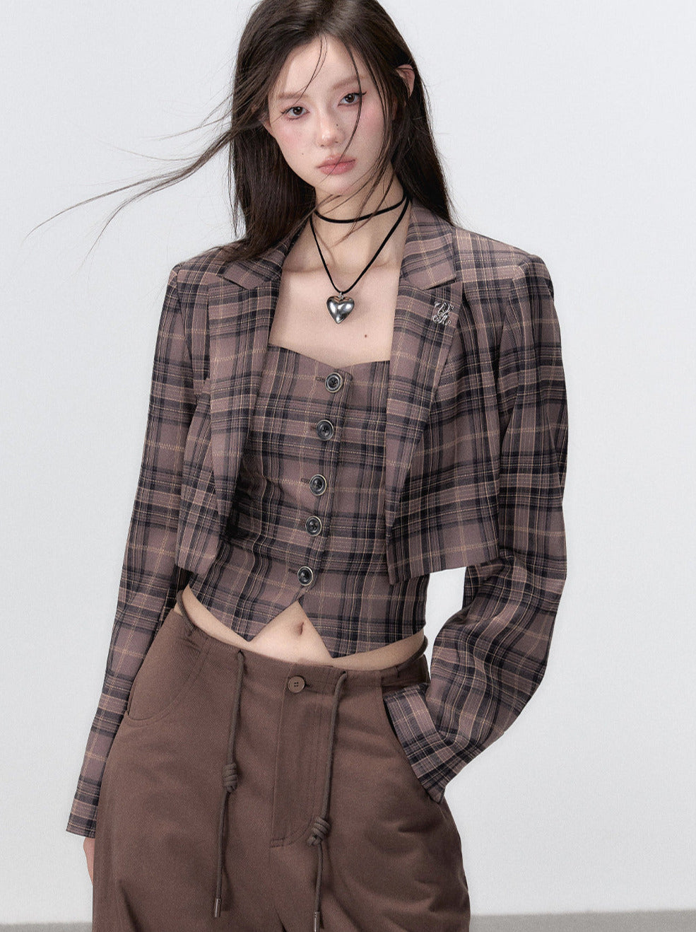 Retro Suit Piece Sleep Style Skirt Pleated Jacket College Vest