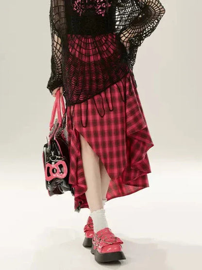 Aラインイレギュラースカートデザインチェックレトロ