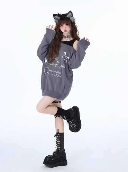 Mädchenhaftes Off-Shoulder Lazy Cool Sweet Zweiteiliges Top Faux