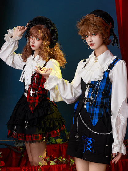 スーツセット チェック ベスト パンツ スカート シャツ プリンス