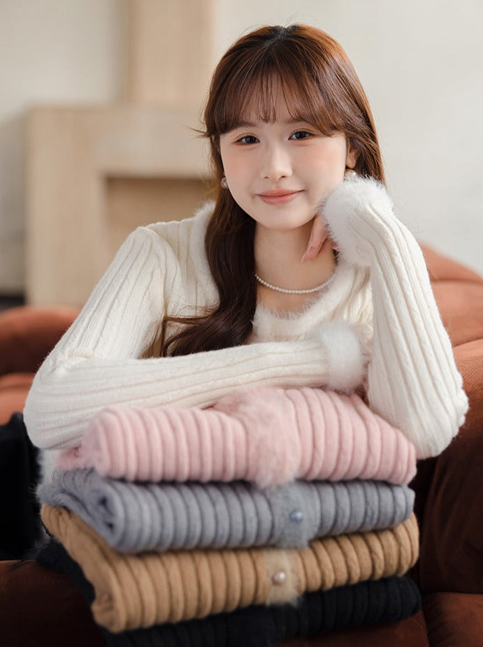 Schlanker süßer Pullover Twisted Top Pelz