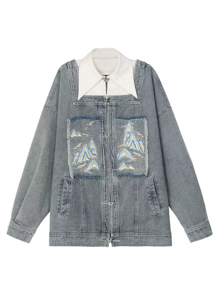 チャイナジャケット取り外し可能なデニムカラースーツ