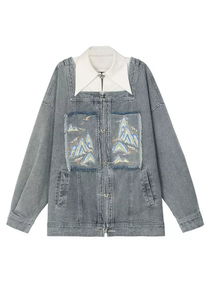 チャイナジャケット取り外し可能なデニムカラースーツ