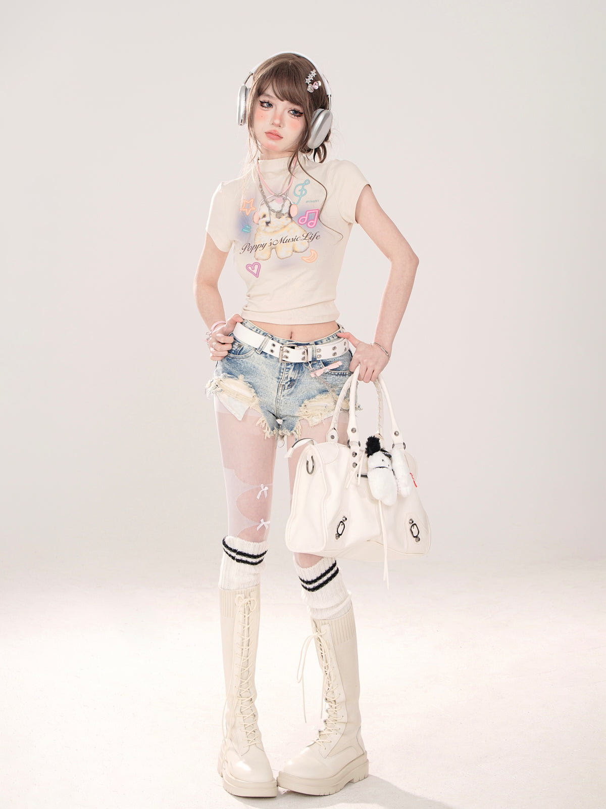 American Short T-Shirt Print Neck High Dog Little Cutie