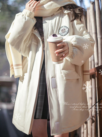 College Hoodie Style Jacket White Penguin Down