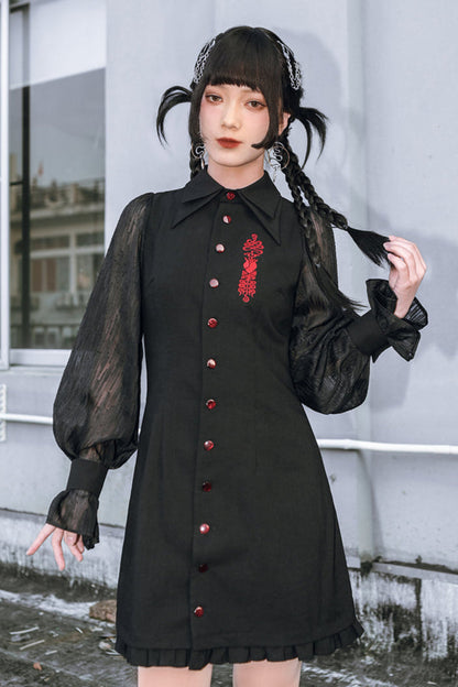 Kleid Laterne Chinesische Ärmel Durchsichtig