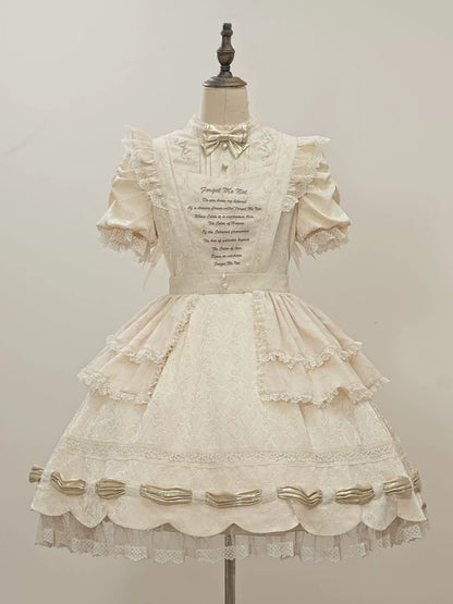 Dream Poem Sweet Classic Lolita OP Dress with Apron Two-Piece