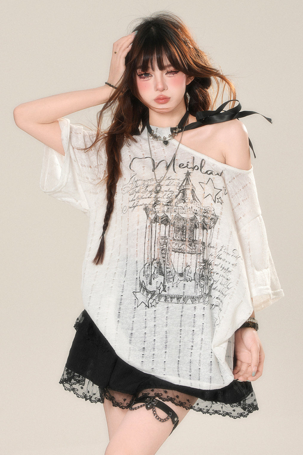 ショルダーダークトップスシアー