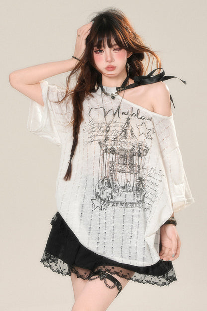 ショルダーダークトップスシアー