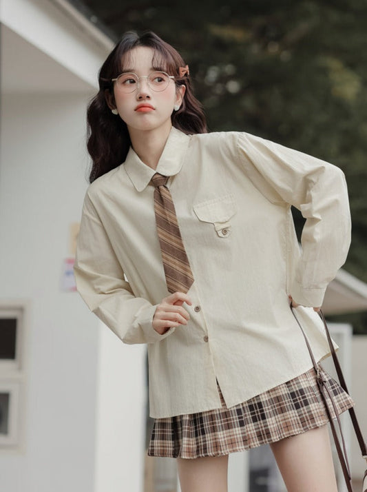 Shirt One-point Pocket Loose Simple