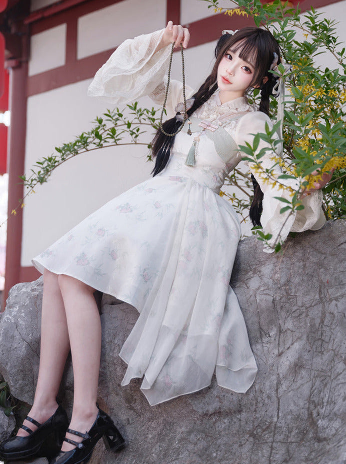 Kleid China Print Bambus Vorbestellung Blumen Blumen Hosenträger