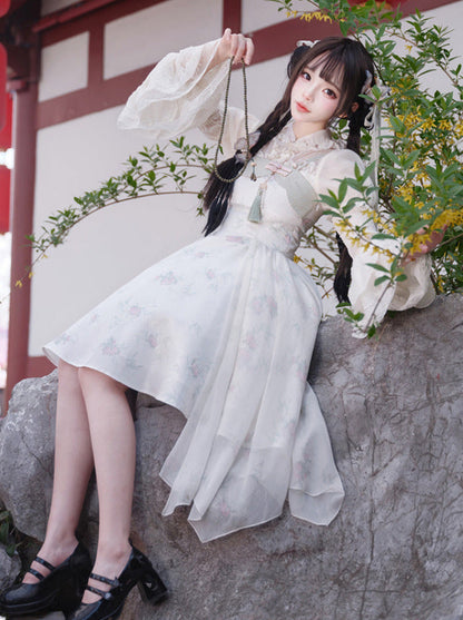 Kleid China Print Bambus Vorbestellung Blumen Blumen Hosenträger