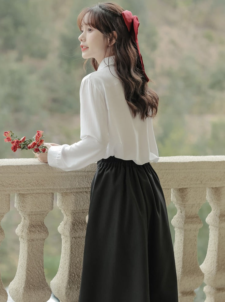 Schal + Revers Langes Hemd Rock Plissee