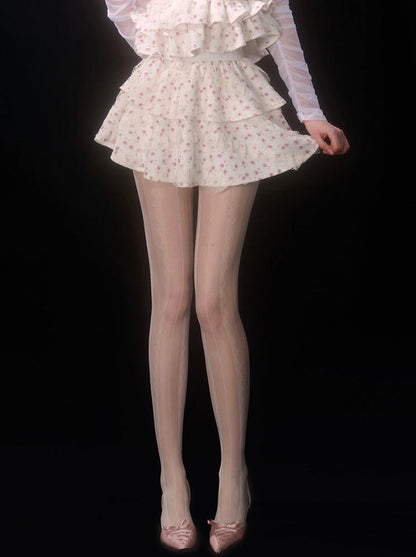 Top French Suit Off-the-shoulder Cake Skirt Flower Halter Tube Fairy + Apricot