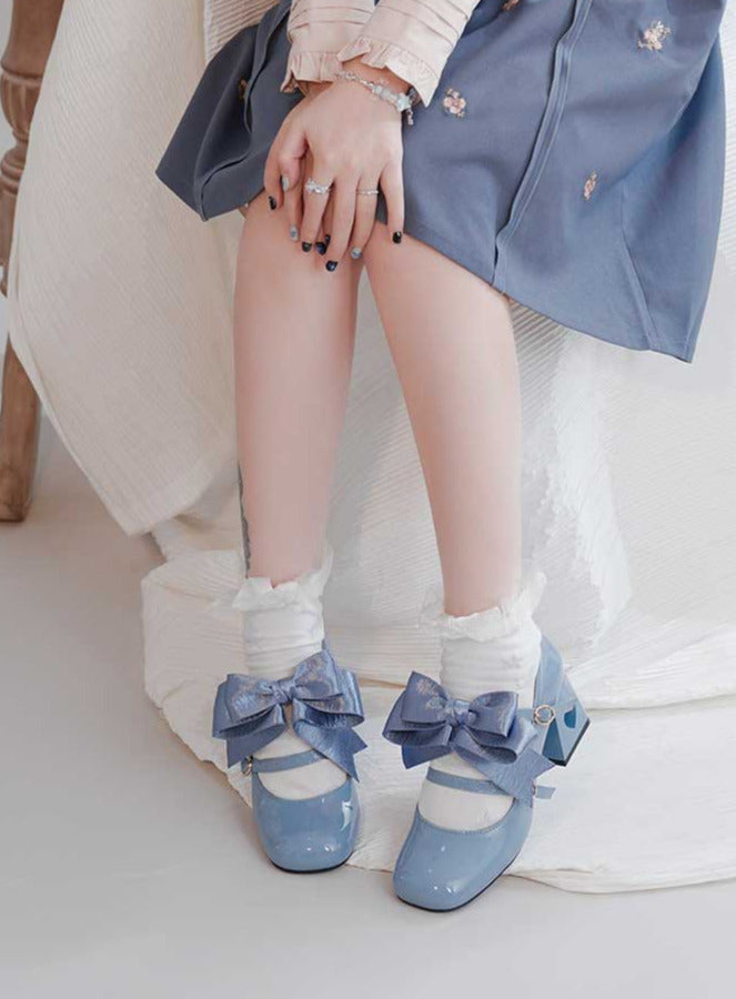 High Ribbon Heart Heel Shoes Ribbon Open Lolita Jewel