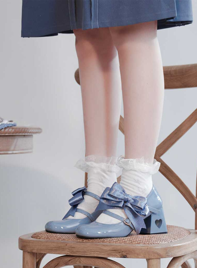 High Ribbon Heart Heel Shoes Ribbon Open Lolita Jewel
