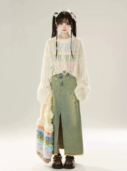 スカートスリットスパンコールデニム