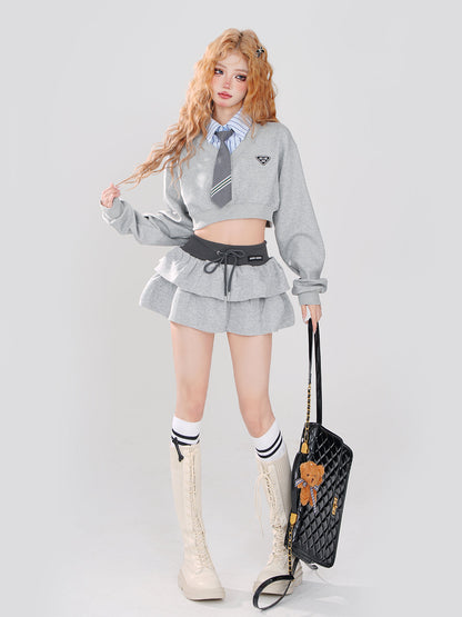 College + Krawatte Kurz Stil Sweatshirt + Set Farbe Gestreiften Stück Faux Rock Zwei