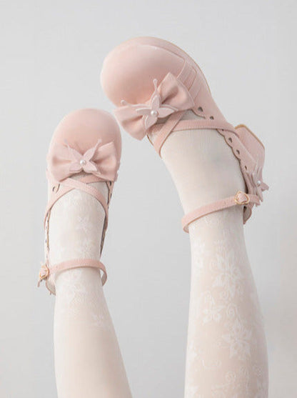 Shoes Mid Round Elegant Lolita Toe Heel Ribbon Sweet