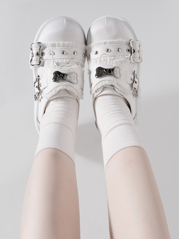 Toe Denim Shoes Puppy Platform Angel Punk Style Round